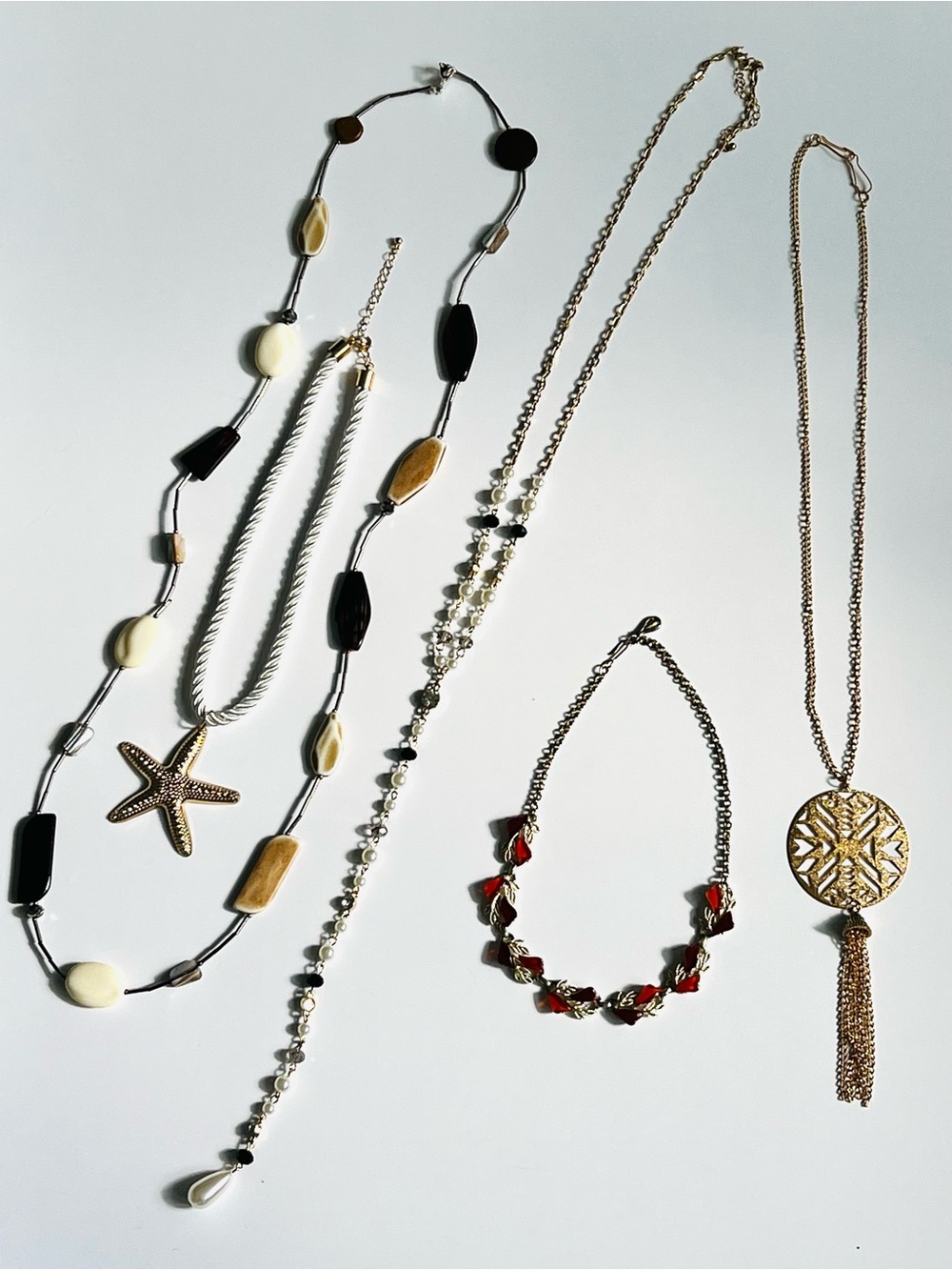 5pc Jewelry Lot: Boho & Coastal Necklace Grab Bag